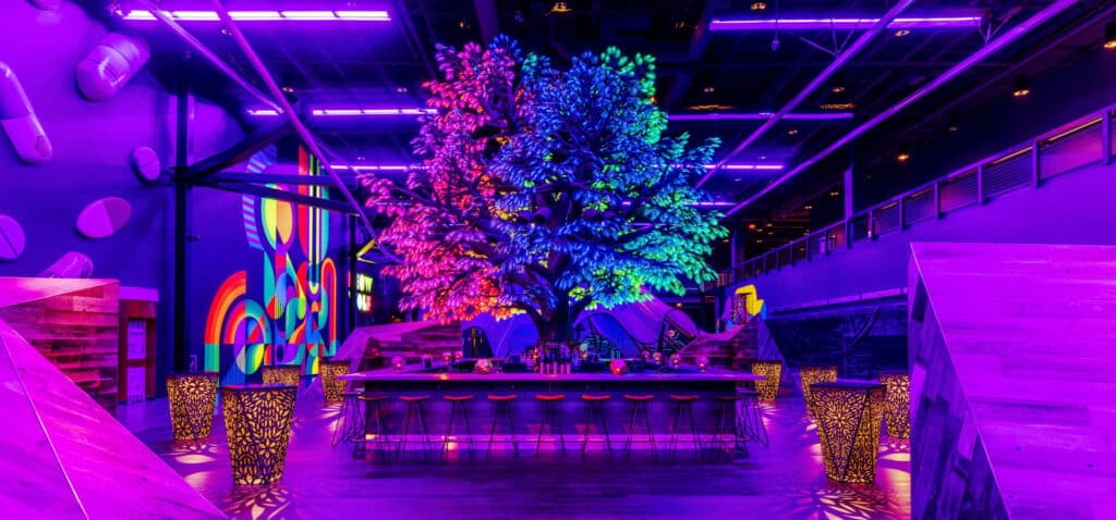Oddwood Bar with Neon Lights inside AREA15